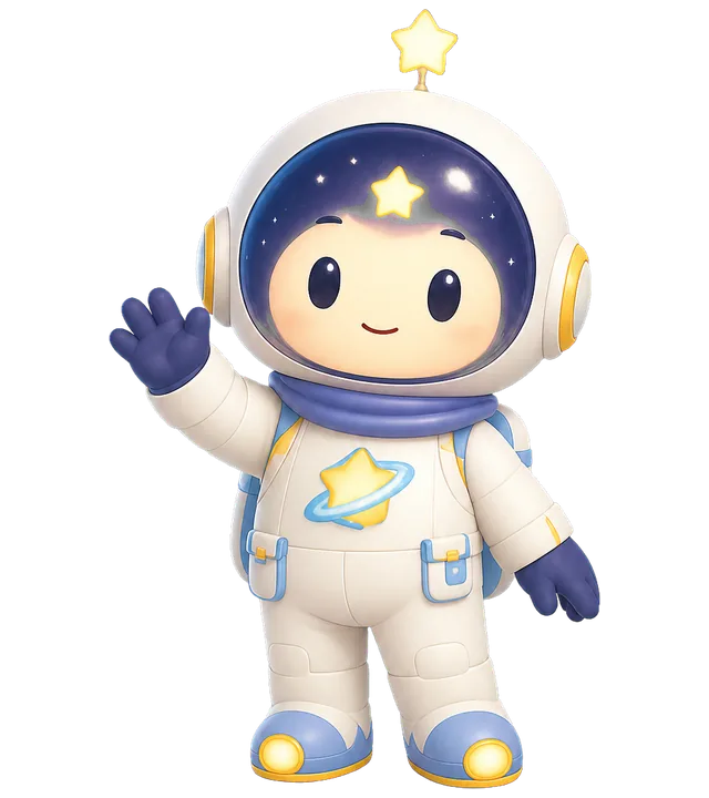 星のアンテナと宇宙服で手を振る、そらほしポータルのマスコット「そらほし探検隊員」